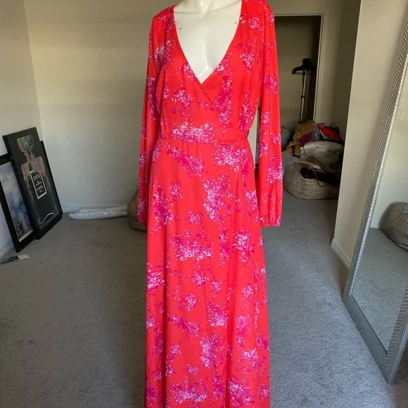 Gianni Bini | Dresses | Giani Bini Red Combo Floral Maxi Wrap Dress Size Xs  | Poshmark